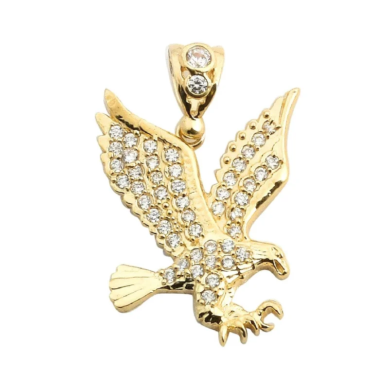 10KT Yellow Gold Cubic Zirconia Eagle Charm. Chain not Included