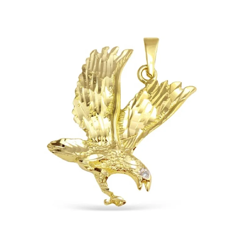 10KT Yellow Gold Diamond Accent 21X37MM Eagle Charm. Chain not Included