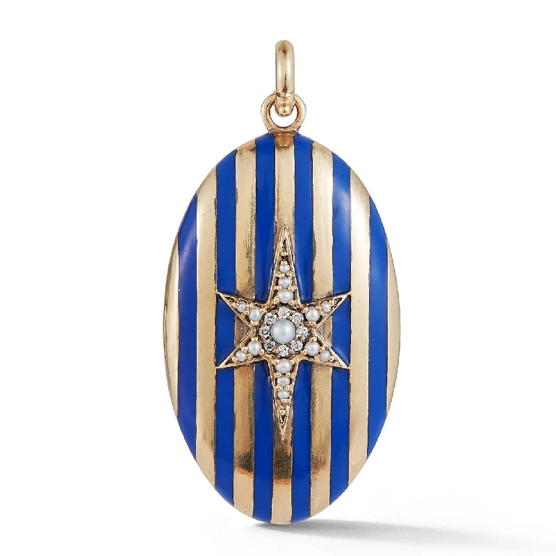 14K Gold Gemstone & Blue Enamel Lillian Locket