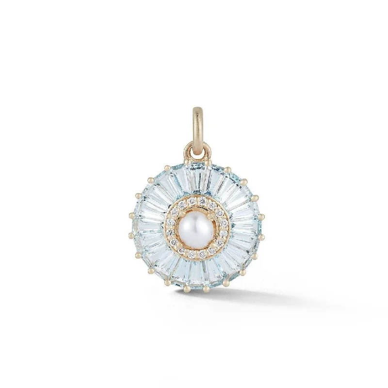 14K Gold Aquamarine Diamond & Pearl Emily Charm