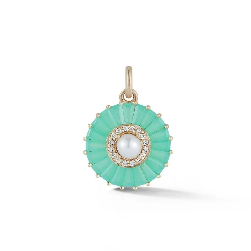 14K Gold Chrysoprase Diamond & Pearl Emily Charm