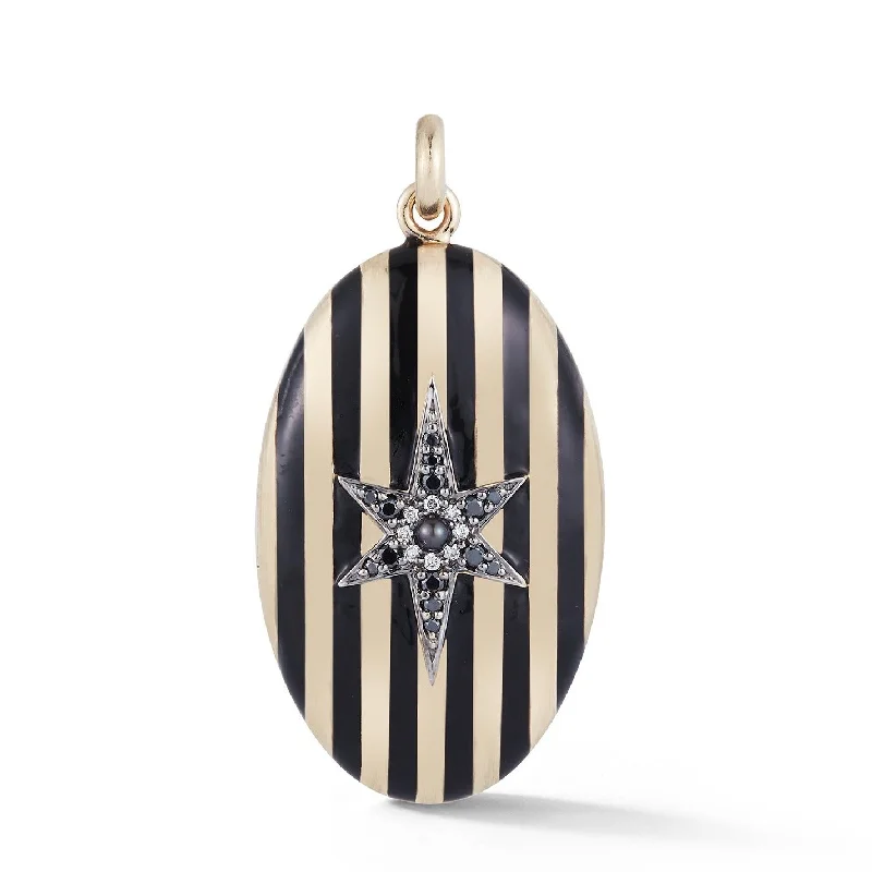 14K Gold Black Diamond, Pearl & Black Enamel Lillian Locket