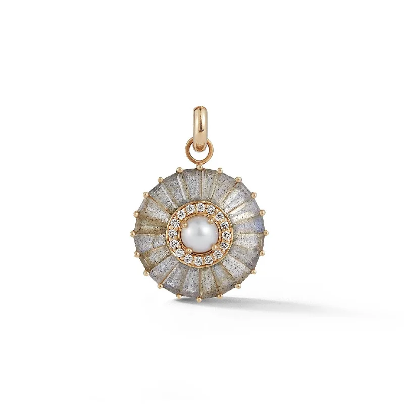 14K Gold Labradorite Diamond & Pearl Emily Charm