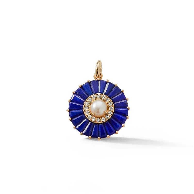 14K Gold Lapis Diamond & Pearl Emily Charm