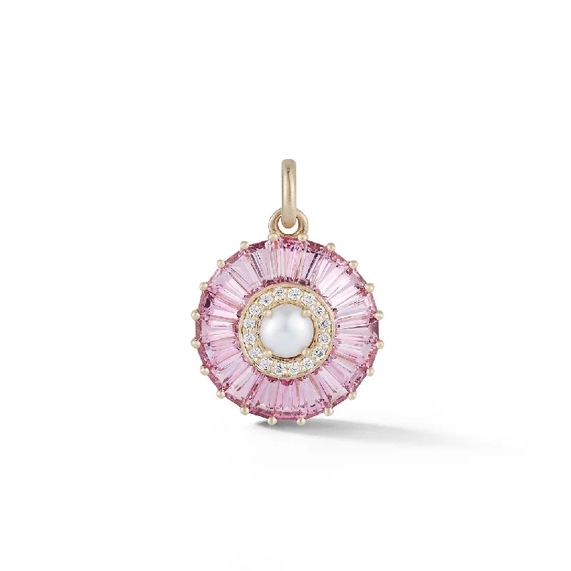 14K Gold Pink Tourmaline Diamond & Pearl Emily Charm