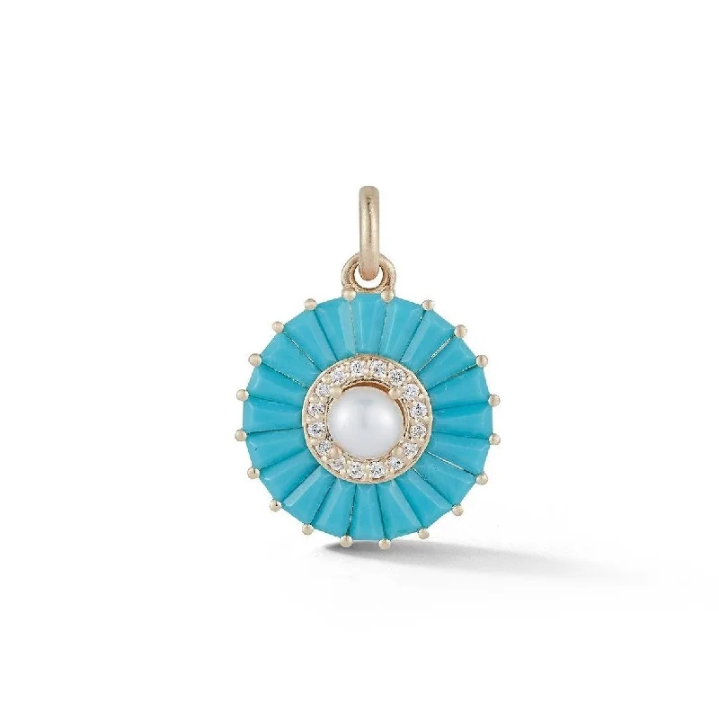 14K Gold Turquoise Diamond & Pearl Emily Charm