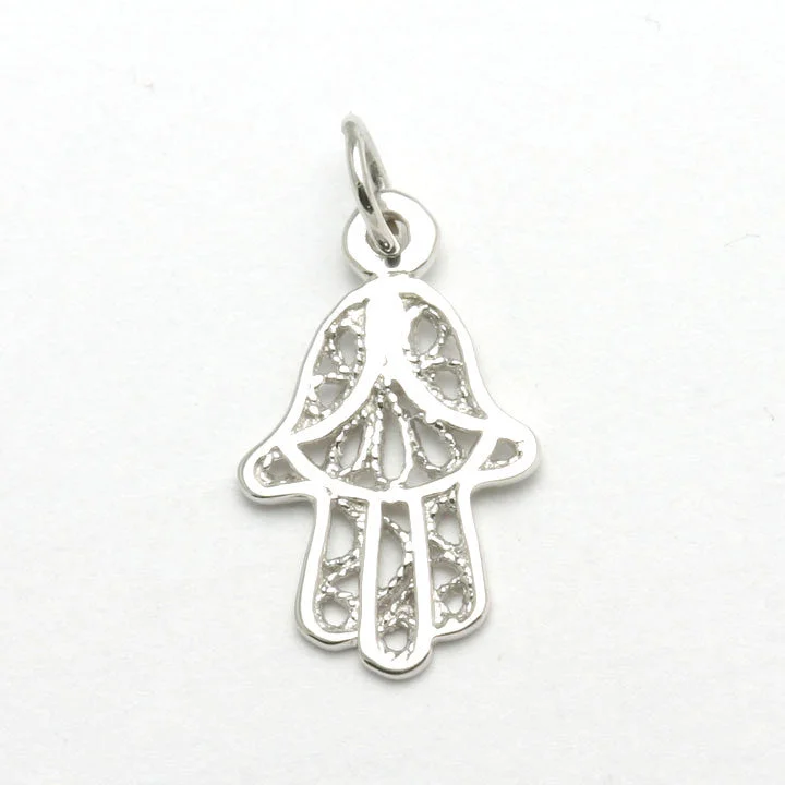 14k White Gold Hamsa Filigree Pendant Small