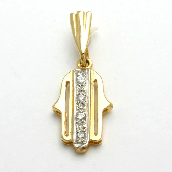 14k Yellow and White Gold Diamond Hamsa Pendant Modern