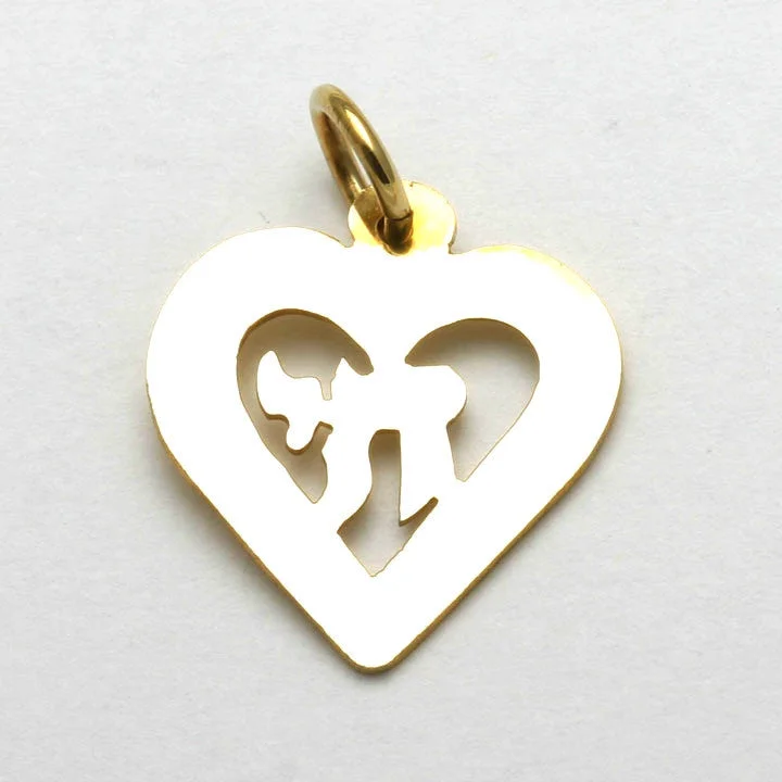 14k Yellow Gold Chai Heart Pendant