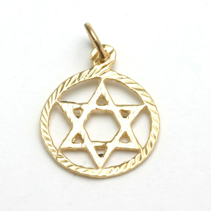 14k Yellow Star of David Pendant Encircled