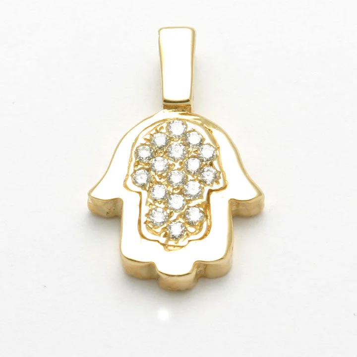 14k Yellow Gold Diamond Hamsa Pendant 1/4 carat