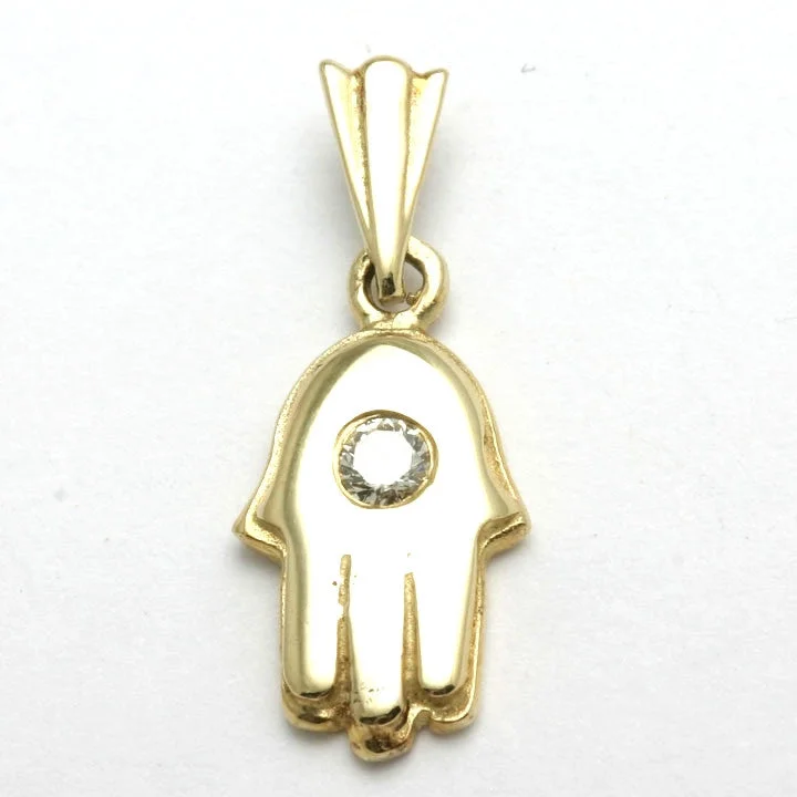 14k Yellow Gold Diamond Hamsa Pendant Hand