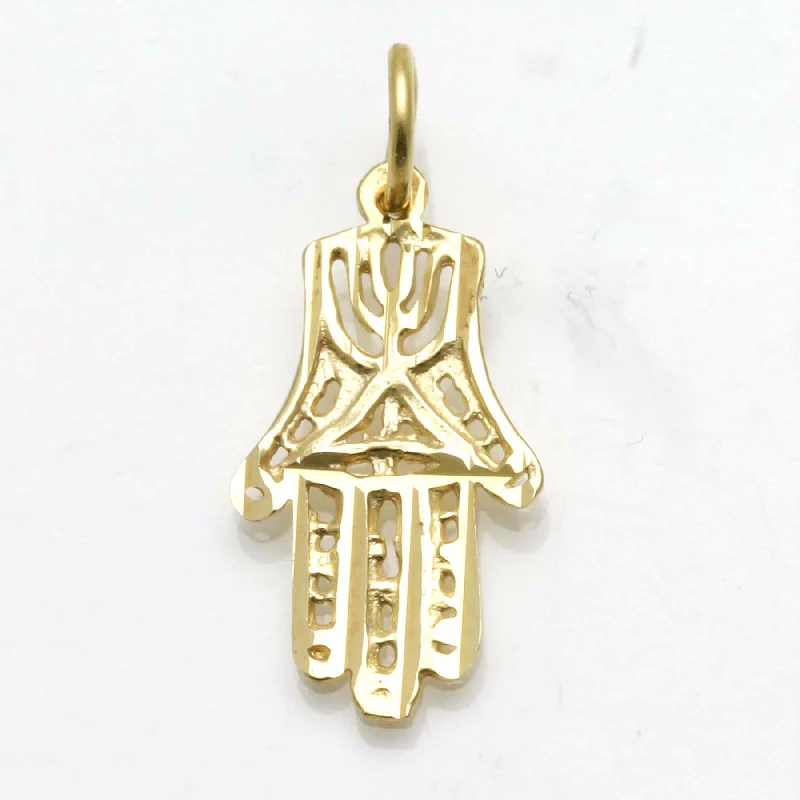 14k Yellow Gold Filigree Hamsa pendant Menorah