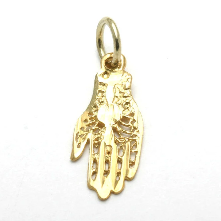 14k Yellow Gold Hamsa Filigree Pendant Small Hand of G-d