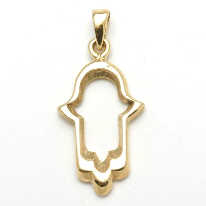 14k Yellow Gold Hamsa Outline Pendant Modern