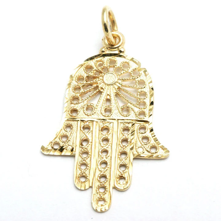 14k Yellow gold Hamsa Pendant Filigree