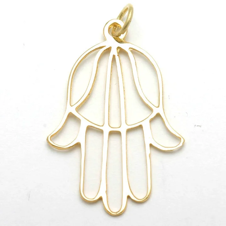 14k Yellow Gold Hamsa Pendant Modern Outline