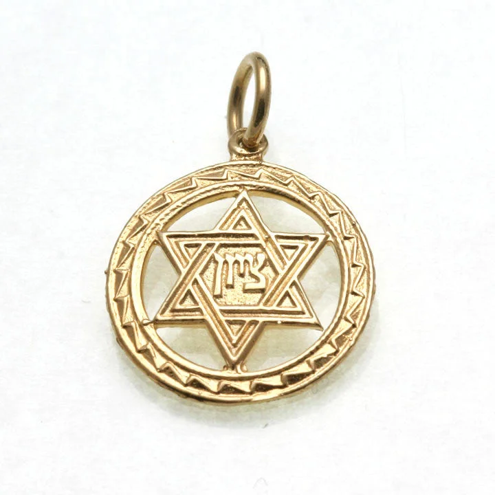 14k Yellow Gold Jewish Star of David Pendant Zion Encircled