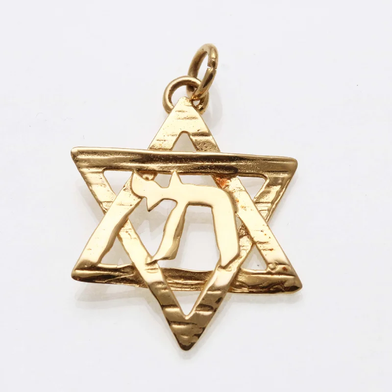 14k yellow gold Star of David Chai Pendant Large