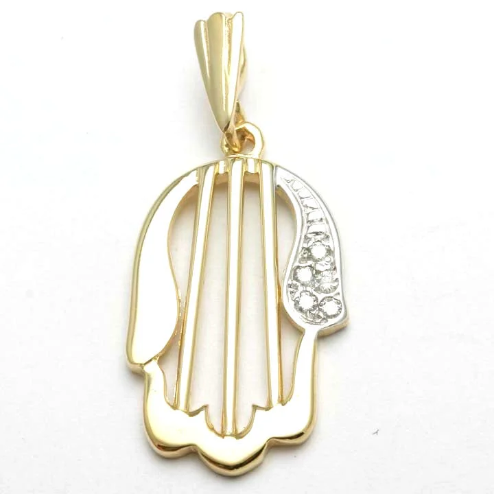 14k Yellow & White Gold Diamond Hamsa Pendant Modern