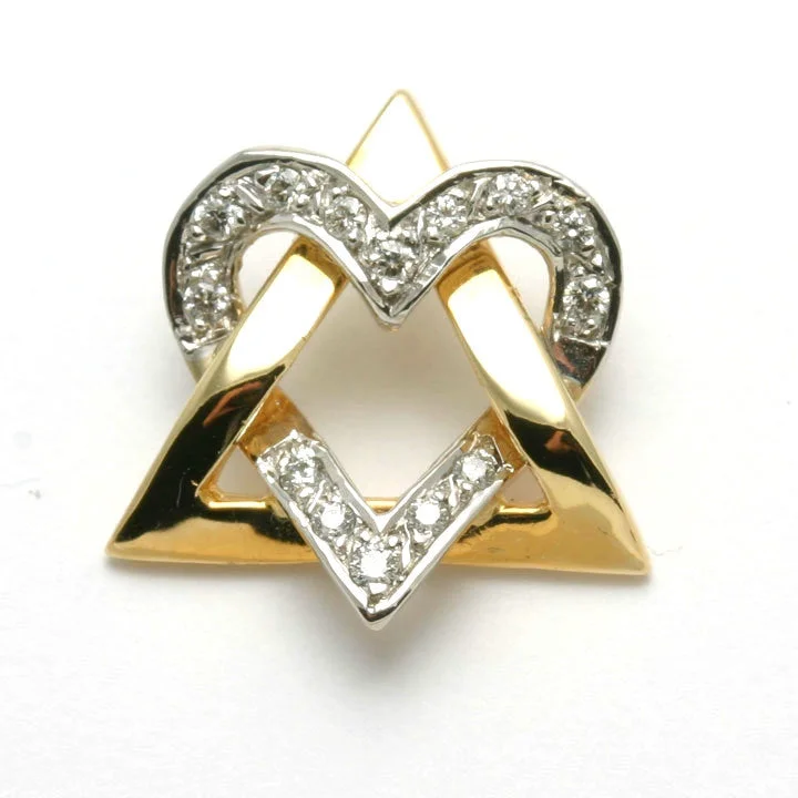 Yellow Gold Diamond Jewish Star of David Heart Pendant Two Tone