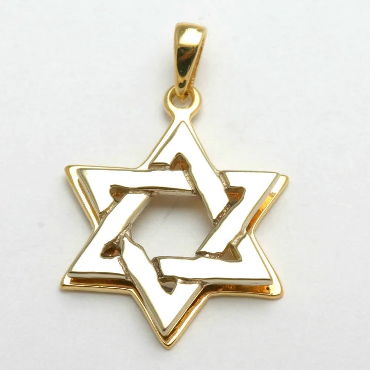 14k Yellow & White Gold Star of David Pendant Solid