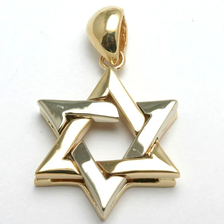 14k Yellow & White Gold Star of David Pendant Woven