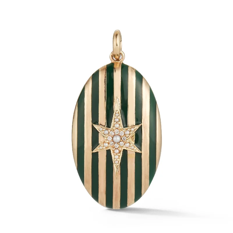 14K Gold Gemstone & Green Enamel Lillian Locket