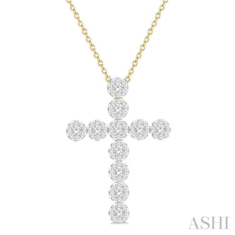 1 Ctw Lovebright Round Cut Diamond Cross Pendant in 14K Yellow and White Gold with Chain