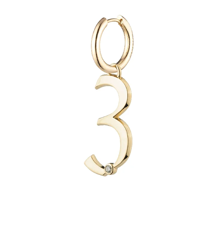 Engravable Number 3 : Oversized Small Chubby Ear Hoop