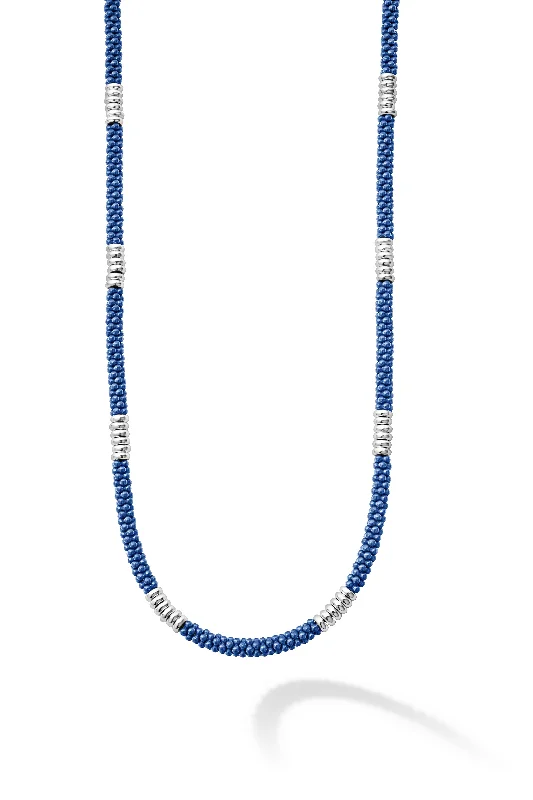 LAGOS Blue Caviar Silver Station Ceramic Beaded Necklace, 3mm