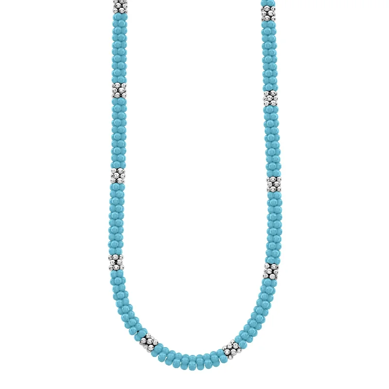 LAGOS Blue Caviar Silver Station Ceramic Beaded Necklace, 5mm