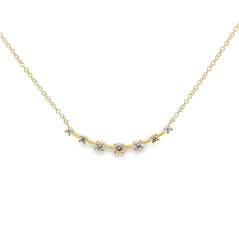 Yellow Gold Curved Bar Diamond Necklace