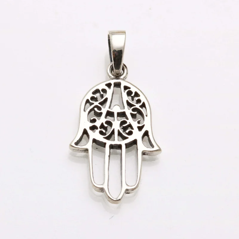 Sterling Silver Filigree Hamsa Pendant Oxidized Double Sided