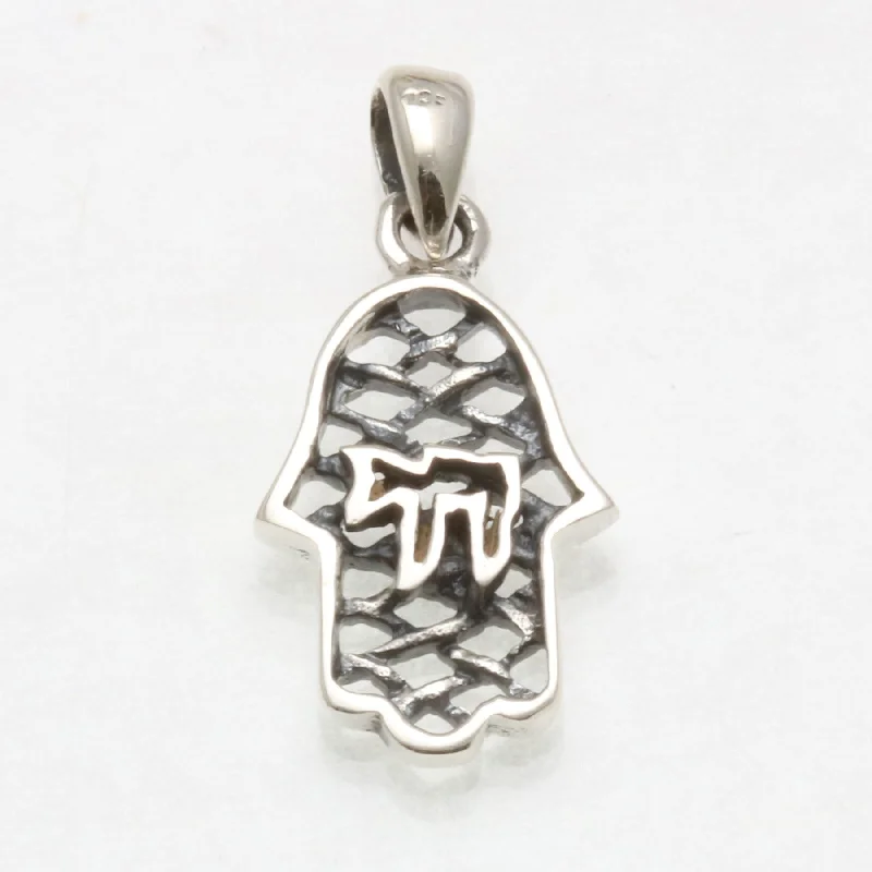 Sterling Silver Hamsa Chai Filigree Pendant