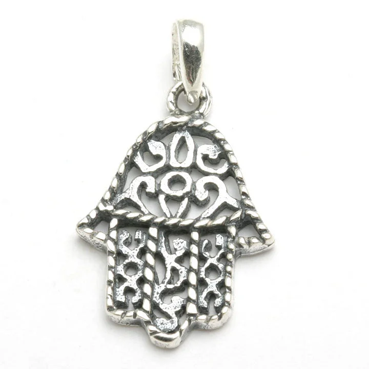 Sterling Silver Hamsa Filigree Pendant Oxidized