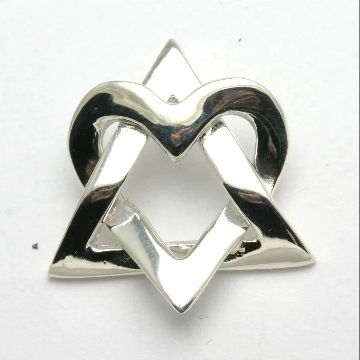 Sterling Jewish Silver Star of David Heart Pendant