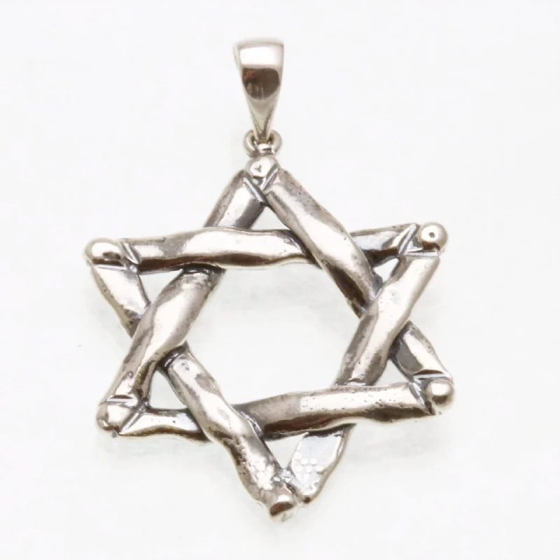 Sterling Silver Large Woven Oxidized Star of David Pendant