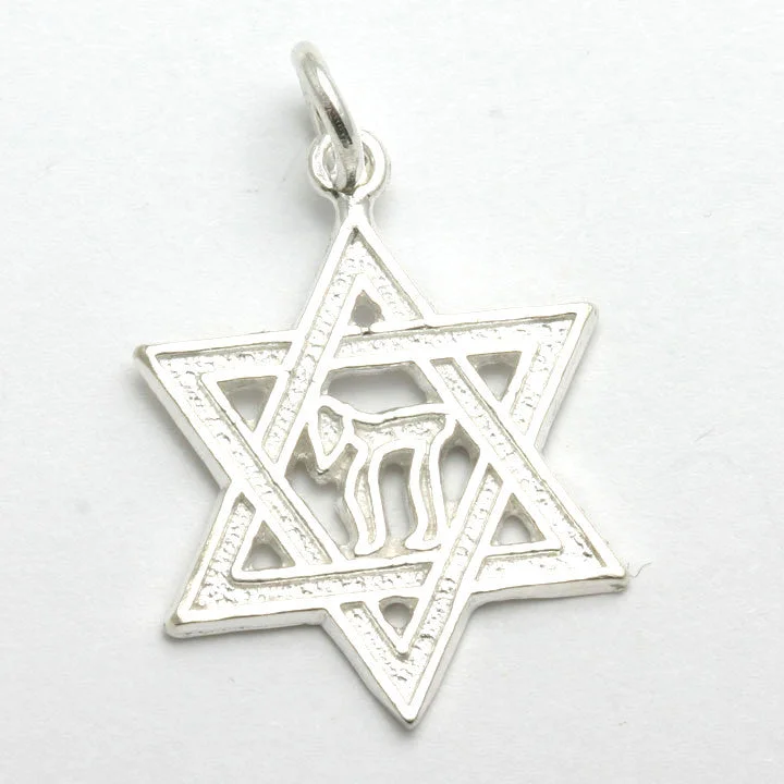 Sterling Silver Jewish Star of David Chai Pendant