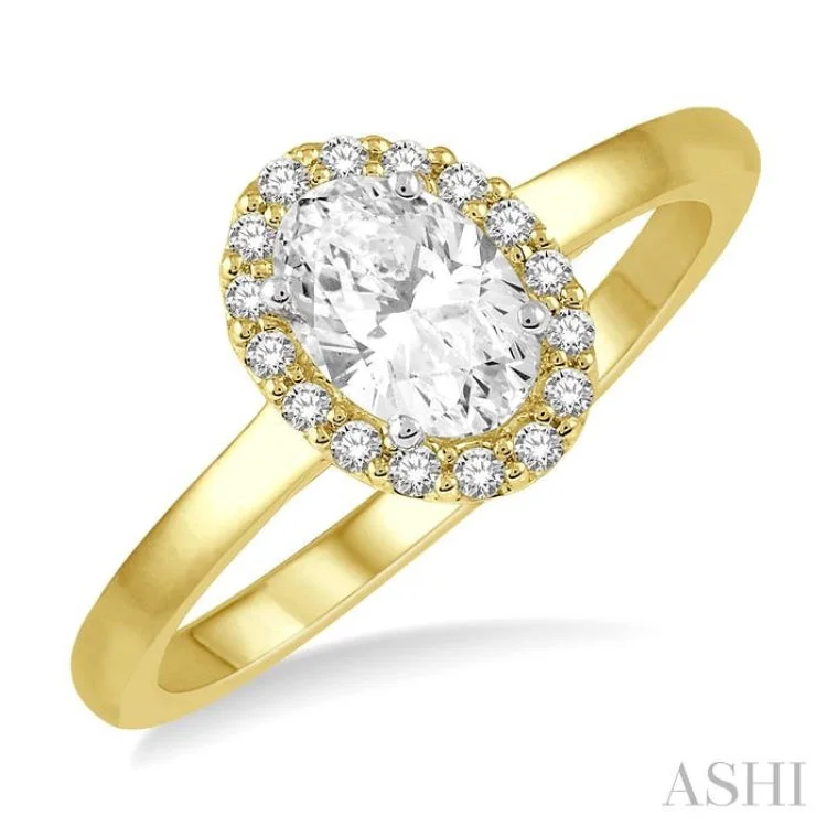 1/10 Ctw Oval Shape Round Cut Diamond Semi-Mount Engagement Ring in 14K Yellow and White Gold