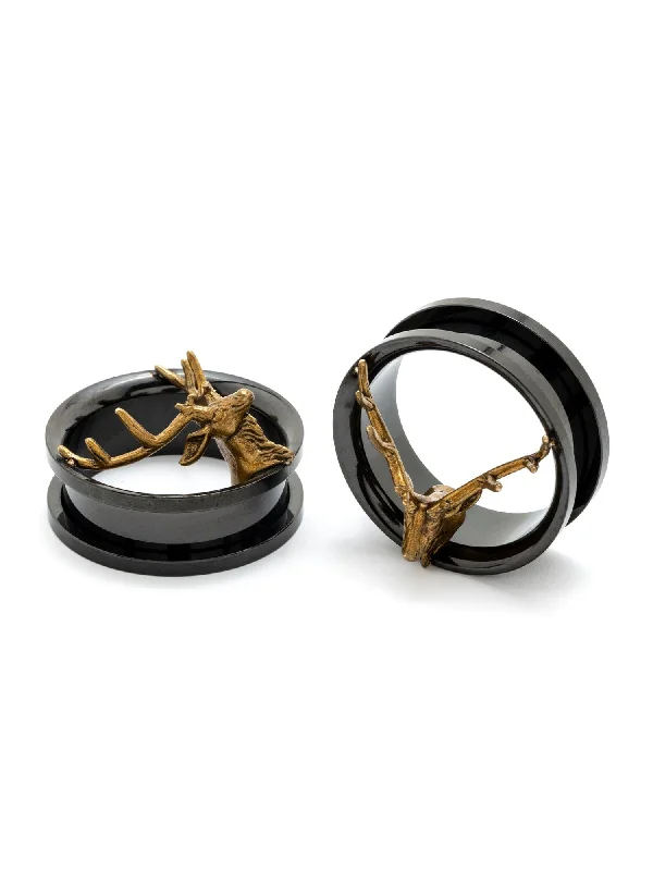 Black & Gold Stag Threaded Steel Tunnels