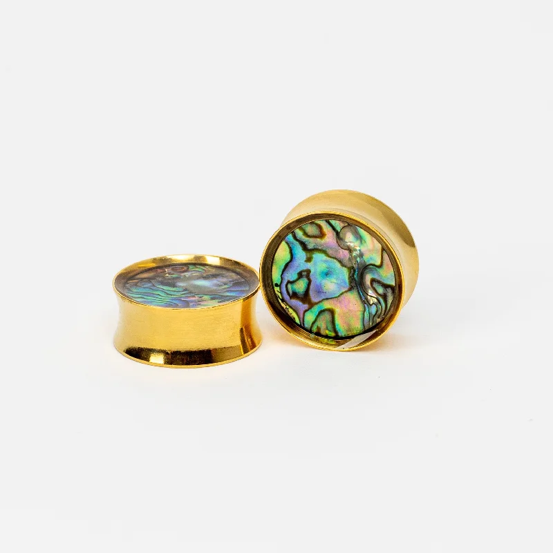 Gold Abalone Inlay Double Flared Saddle Steel Plugs