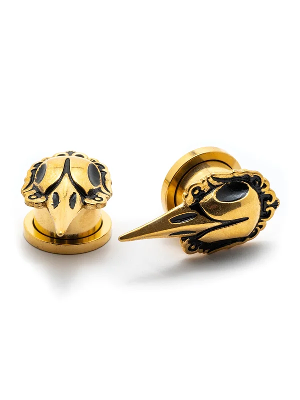 Gold Plague Bird Mask Threaded Steel Plugs