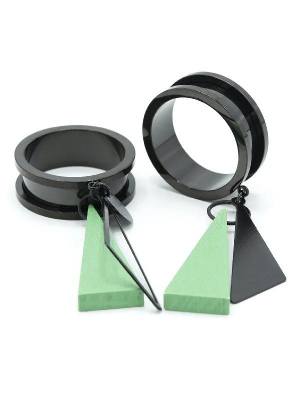 Green Geometric Triangle Dangle Black Threaded Steel Tunnels