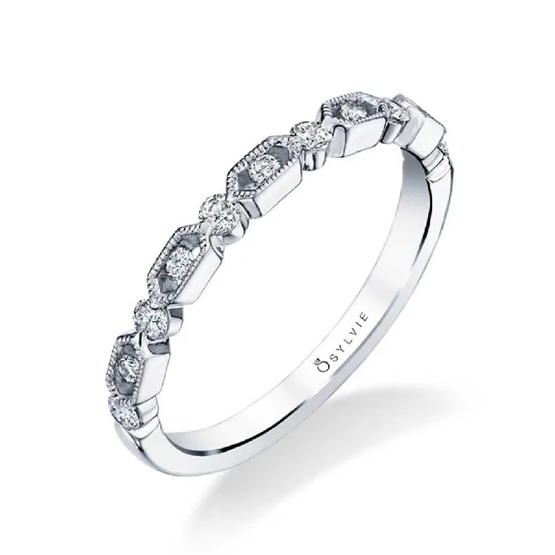 18K White Gold Alternating Milgrain Wedding Band