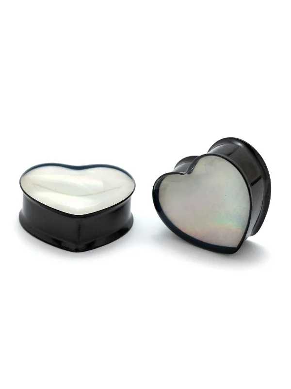 Pearl Inlay Heart Shaped Steel Plugs