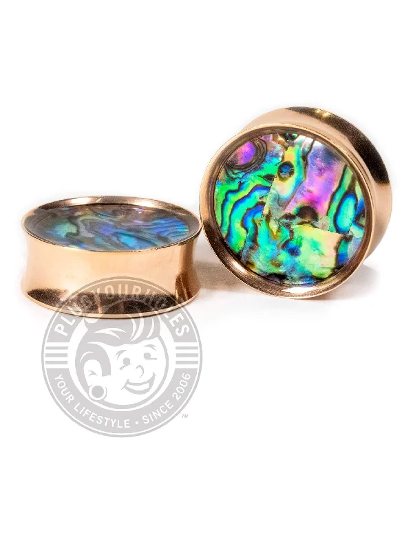 Rose Gold Abalone Inlay Double Flared Saddle Steel Plugs