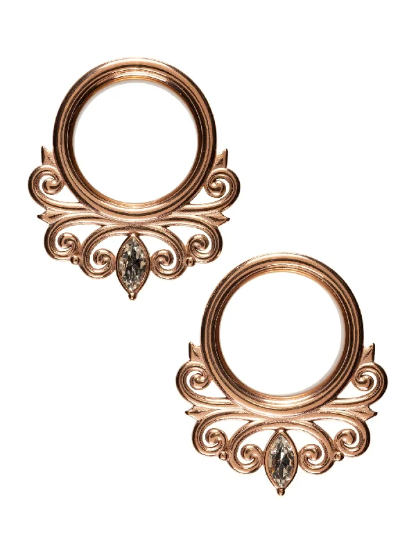 Rose Gold Single Prong Crystal Single Flared Steel Tunnels