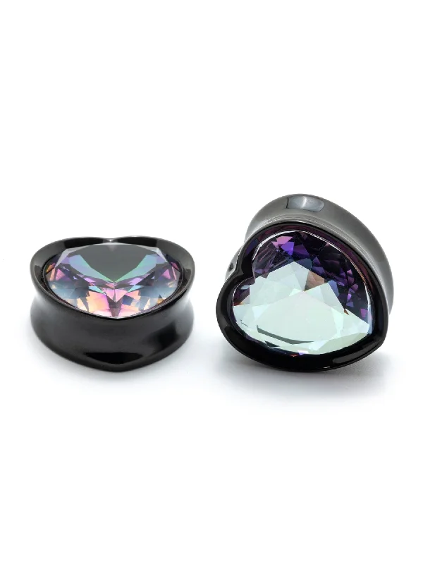 Vitrail Big Bling Black Heart Shaped Steel Plugs