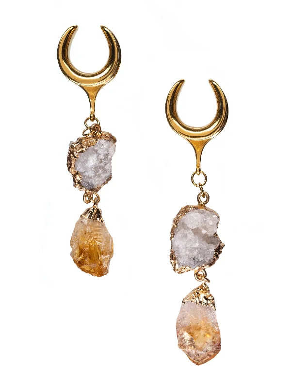 White & Amber Stone Dangle Gold Steel Crescent Saddles